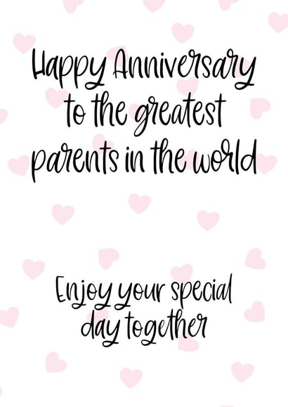Cute Typography Anniversary Card - Parents - Happy Anniversary To The greatest Parents In The World created by Prints With Personality