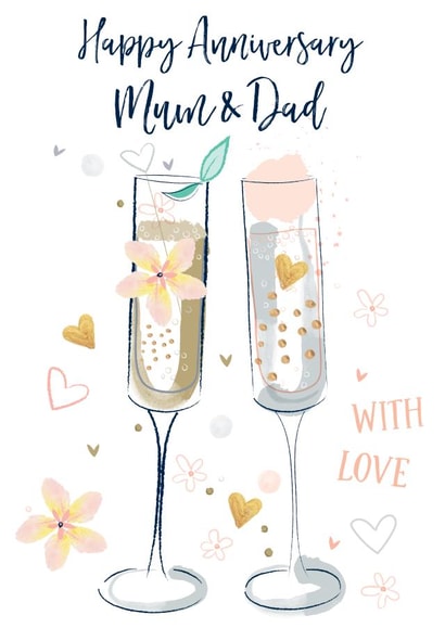Classic Champagne Anniversary Card - Parents - Mum & Dad - Happy Anniversary Mum & Dad created by Katie Phythian Design