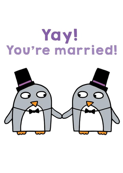Yay you're married! - gay penguin wedding card created by Penguin Parade