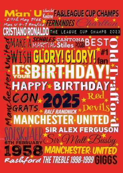 2025 Manchester United football fan’s Birthday Card created by Kerrylovescards