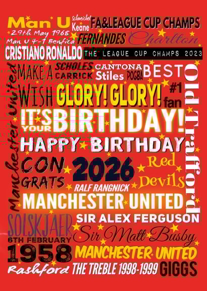 Manchester United History Fan Birthday Card 2026 – Red Devils Legends created by Kerrylovescards
