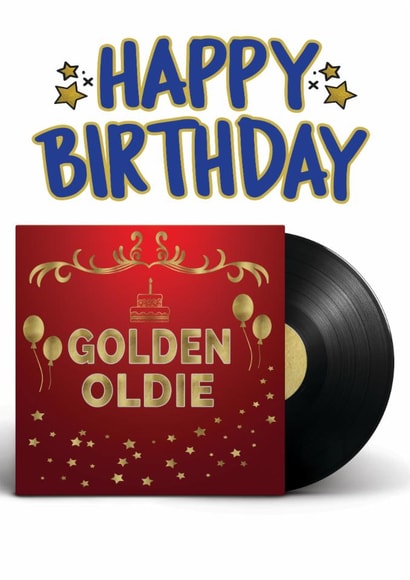Happy Birthday Golden Oldie- Retro Vinyl Music Sleeve Birthday Card Blue created by ShortRound888