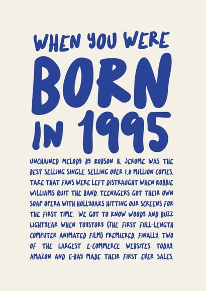 30th Birthday Card - when you were born in 1995 created by Poppy Lane