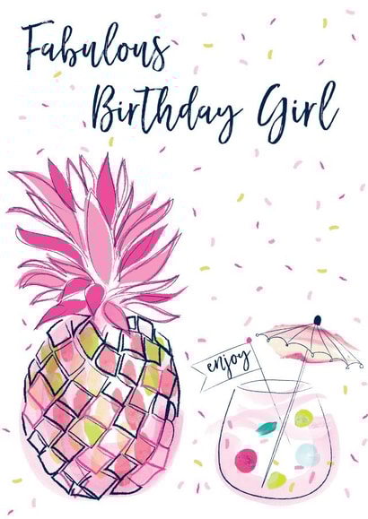 Pretty Birthday Card - Cocktail - Fabulous Birthday Girl created by Katie Phythian Design