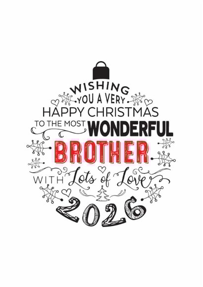 Happy Christmas Wonderful Brother Modern Bauble Design Card for Christmas 2026 created by Little Red Cherry