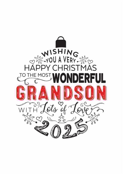 Happy Christmas Wonderful Grandson Bauble Design Card for Christmas 2025 created by Little Red Cherry