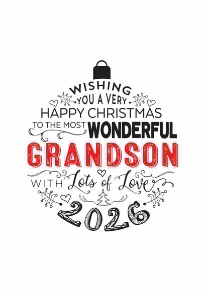 Happy Christmas Wonderful Grandson Bauble Design Card for Christmas 2026 created by Little Red Cherry