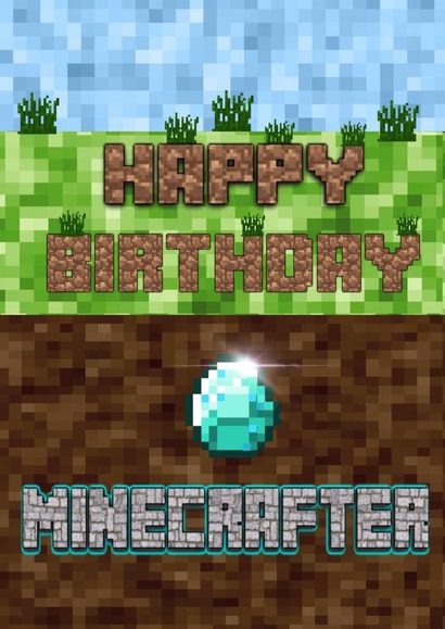Minecraft Diamond Minecrafter Birthday card for Son; Nephew; Daughter; created by Kerrylovescards