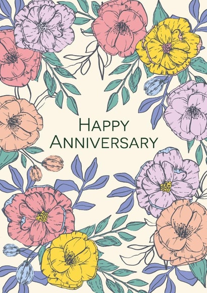 Pretty Floral Anniversary Card - Flowers created by Sazerelli Designs