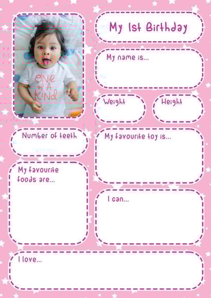 1st birthday 1 Birthday Personalised Photo Card 14345 created by Dottie Mottie
