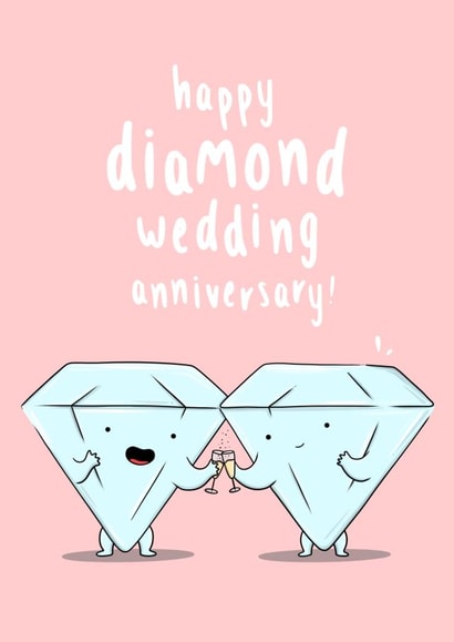 Cute Diamond Anniversary Card - 60 Years - Happy Diamond Wedding Anniversary created by The Tipsy Turtle