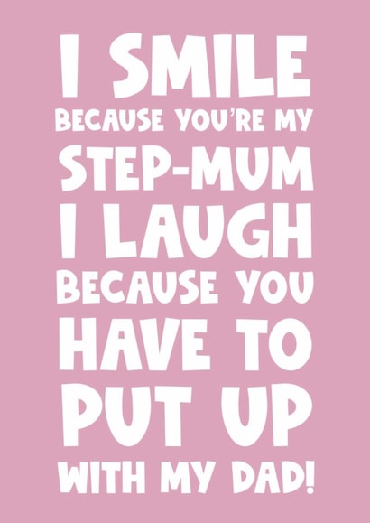 Funny stepmum happy birthday greeting card smile laugh stepson stepdaughter created by Naomi Park