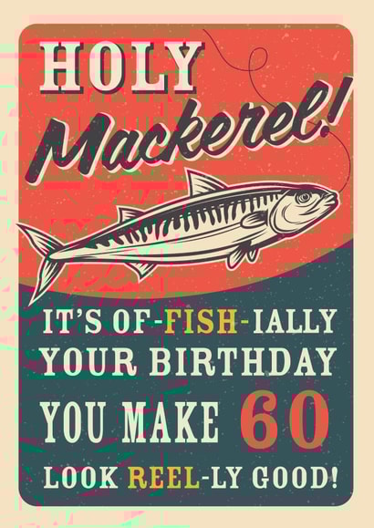 Retro Adult Mackerel Fish 60th Birthday Card created by Emoticology Cards