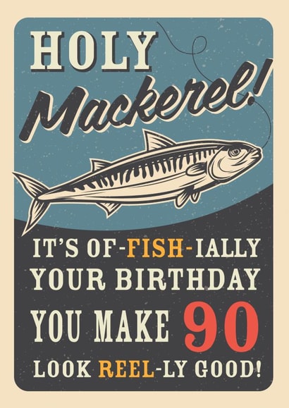 Retro Adult Mackerel Fish 90th Birthday Card created by Emoticology Cards