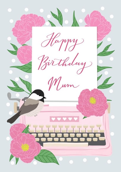 typewriter bird Birthday Card 7646 created by Ness Nordberg