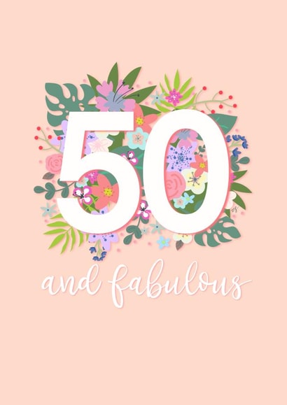 Happy 50th Birthday for her - fabulous peach pastel floral card - pretty modern and feminine created by Little Cat Creates