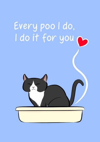 I Poo For You Card - Black and white cat created by Tessa Cheung