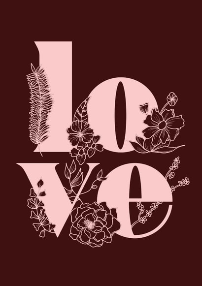 Hand-drawn floral Love card created by Josy Duck