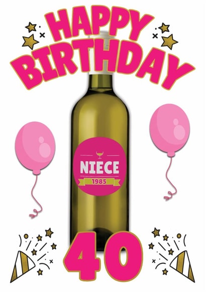 Happy 40th Birthday Niece - Personalised Wine Bottle Card - 80s kid created by ShortRound888