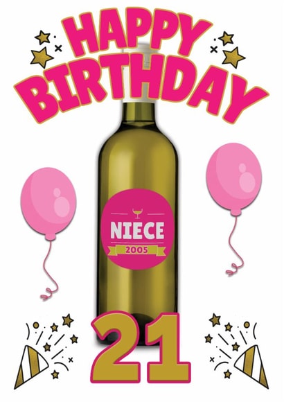 Happy 21st Birthday Niece - Personalised Wine Bottle Card created by ShortRound888