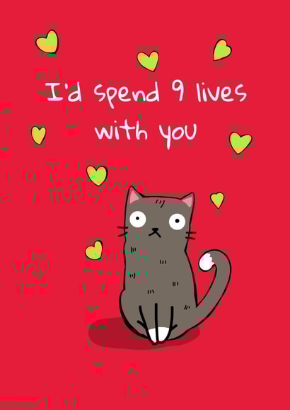 9 lives cat Valentines Day Card 43151 created by Ollie Jolly
