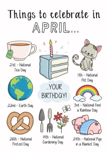 Things to celebrate in April Birthday card created by Creaternet