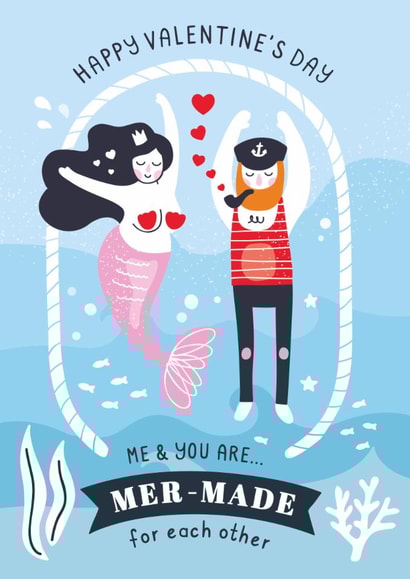Valentine's Day Cute Card For Partner - Mermaid & Sailor - Made For Each Other created by Creative Joy