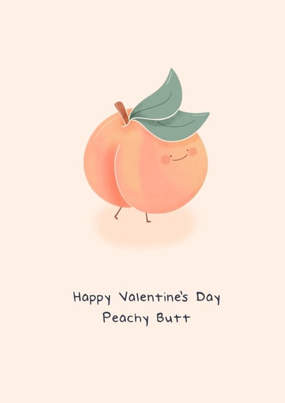 Cute Valentines Day Card - Peachy Butt - Pun created by Pilea Press