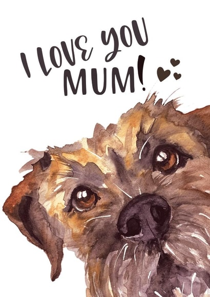 Cute Mothers Day Card - Mum - Border Terrier - I Love You Mum! created by Jo Scott Art