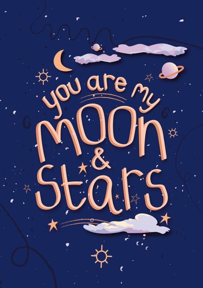 moon stars Valentines Day Card 40564 created by Alice's Illustrations