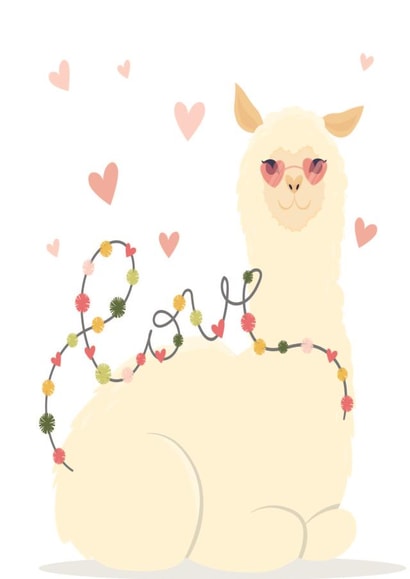 alpaca animal Valentines Day Card 11329 created by Family Designs