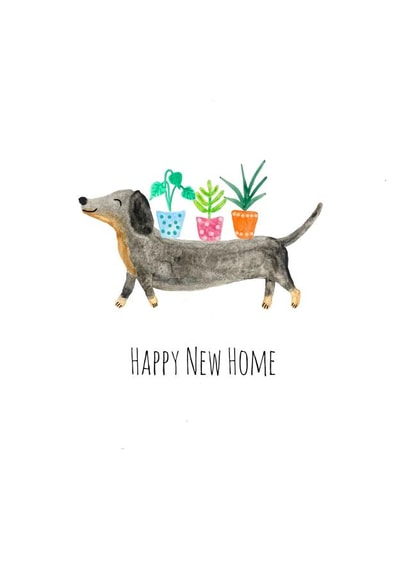 Cute Dachshund New Home Card - House Plants - Dog - Happy New Home created by Hello Jax UK