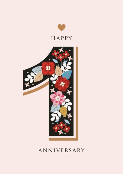 Pretty Floral 1 Year Anniversary Card - Happy Anniversary created by Werlang Paper