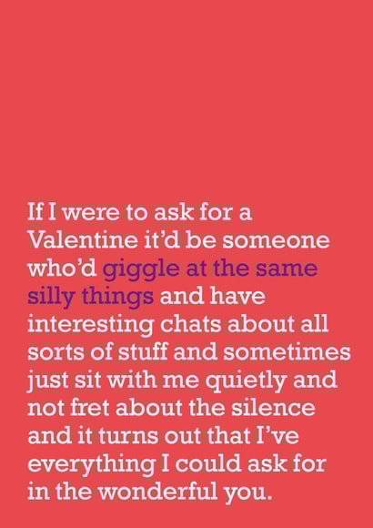 Heartfelt Valentines Day Card - Giggle At The Same Silly Things created by The Right Lines