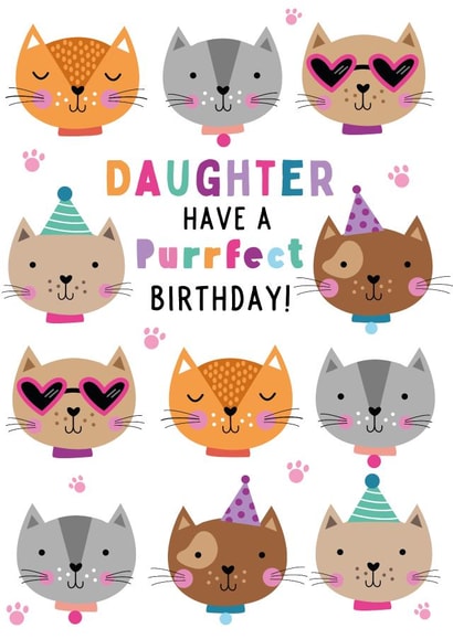 Daughter colourful cat birthday card created by Sarah Corcoran