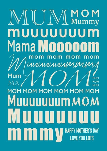 Mom, mum, mummy, mama, ma Mother's Day card created by @katiehounsomeillustrator