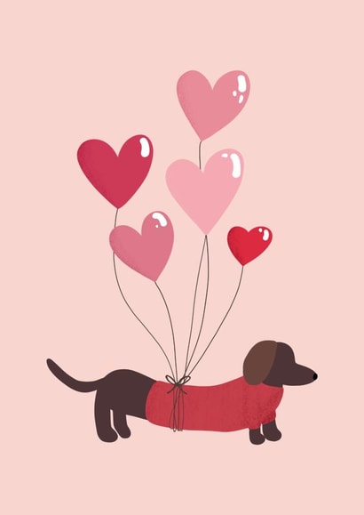 sausage dog dog Valentines Day Card 21512 created by @pepperpeachillustrations