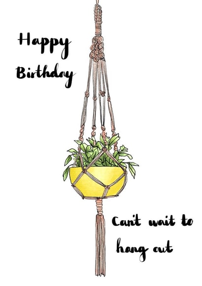 Hanging plant macrame birthday card created by AVO-CARDO