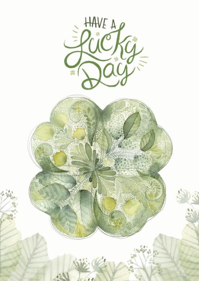lucky day four-leaf clover Good Luck Card 20662 created by Lau Gonzalez