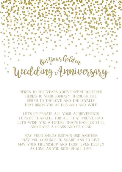 Cute Golden Typography Anniversary Card - On Your Golden Wedding Anniversary created by Joanna Miller