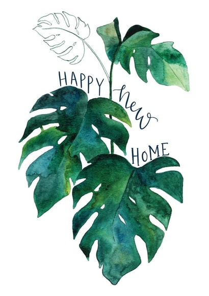 Pretty Watercolour Cheese Plant New Home Card - House Plants - Happy New Home created by Bramble Designs