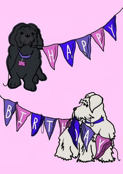 Cute Birthday Bunting card - Dogs - Happy Birthday created by FloofAndFlump Designs