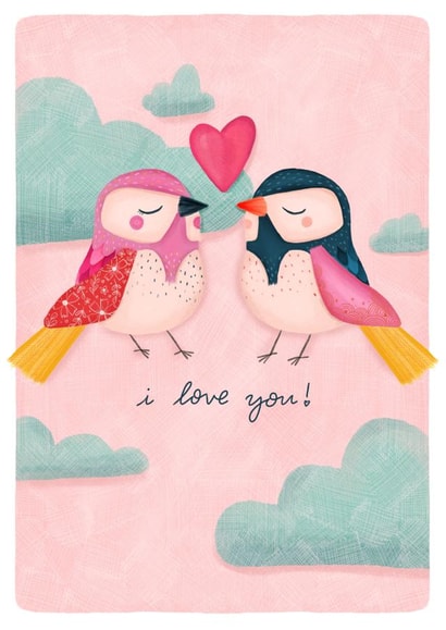 love birds birds Valentines Day Card 4297 created by Claire Lefevre