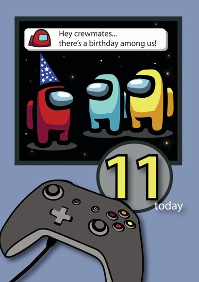 11th Birthday card for Among Us fan created by Jackie Ponwaye Design