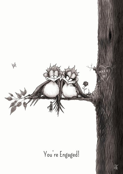 You're engaged - Cute illustrated bird themed engagement card created by Catherine Flynn