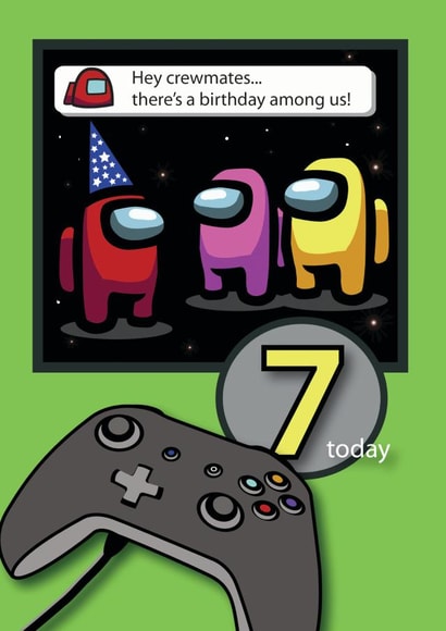 Birthday card for 7 year old Among Us fan created by Jackie Ponwaye Design