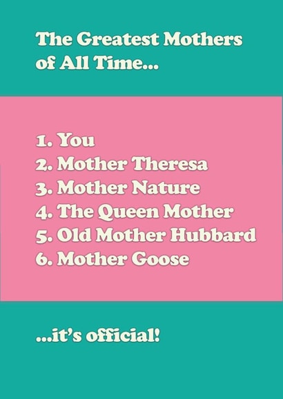 greatest mother Mothers Day Card 36922 created by Danny Walsh