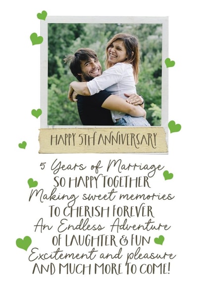 Heartfelt Personalised Anniversary Card / Photo Card - 5 Years - 5 Years Of Marriage So Happy Together created by Giddy Kipper