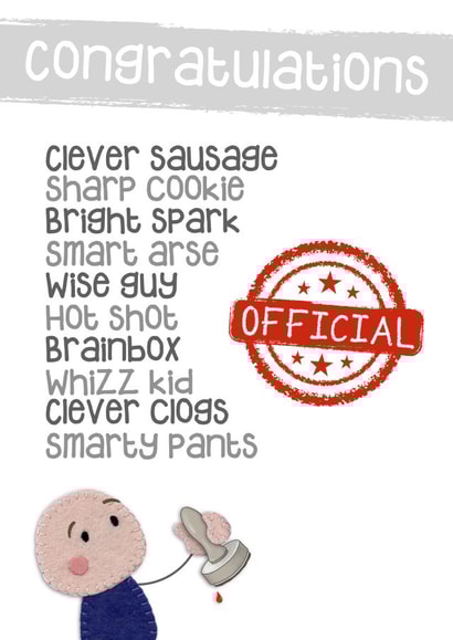 Official Clever Sausage Exam Congratulations Card created by Presents Felt