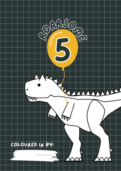 5th Birthday Dinosaur card - Colour me in! created by Powerinmykindness